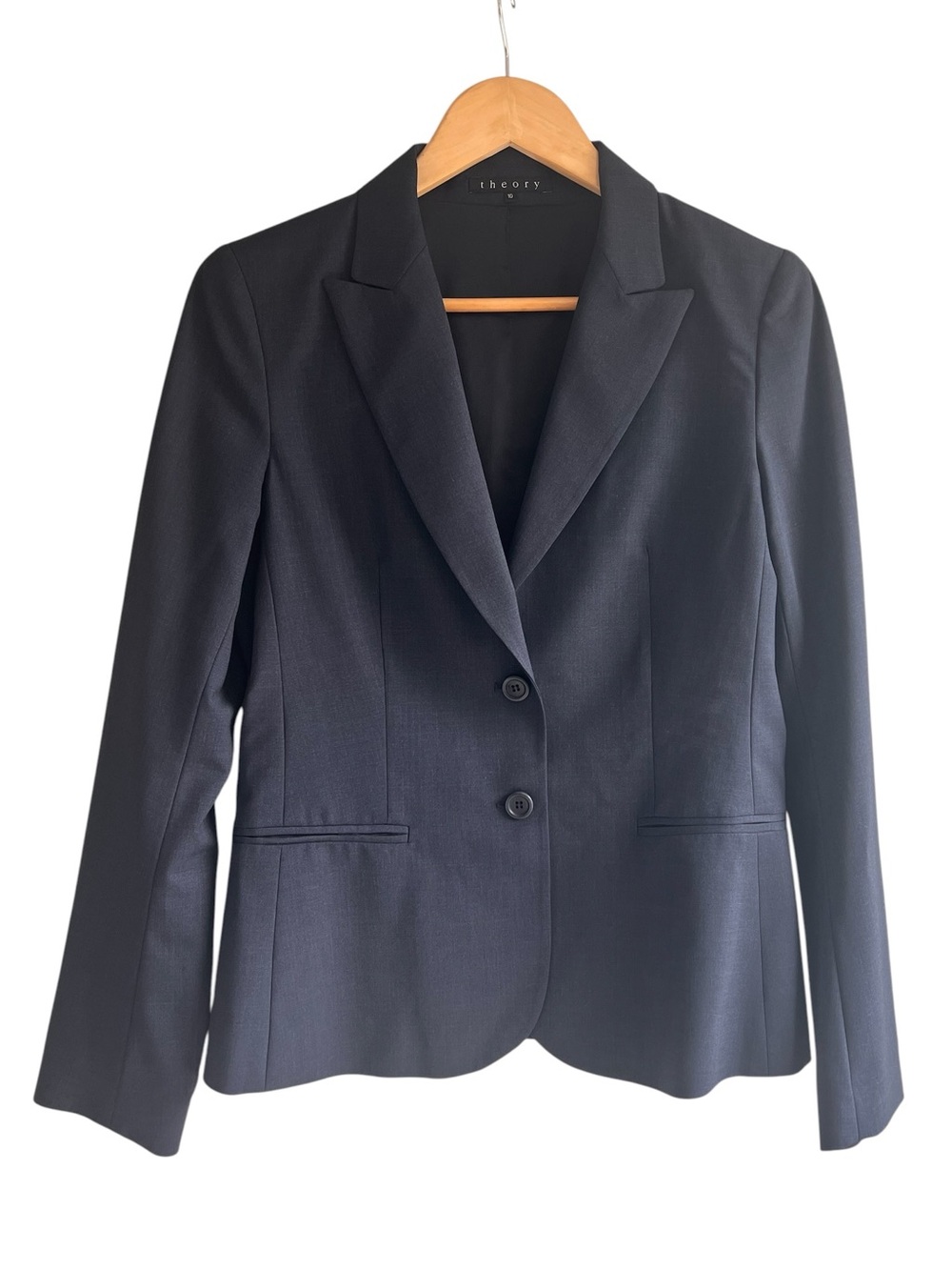Theory wool blend single breast blazer in navy blue size 10 excellent condition